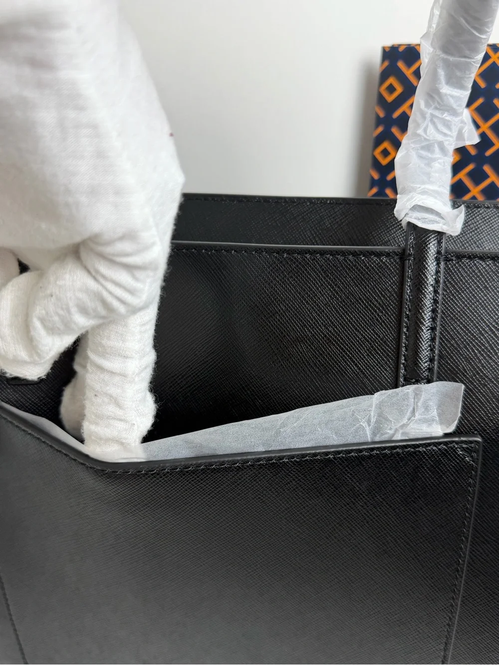 Tory Burch Black Leather Tote with Gold Logo